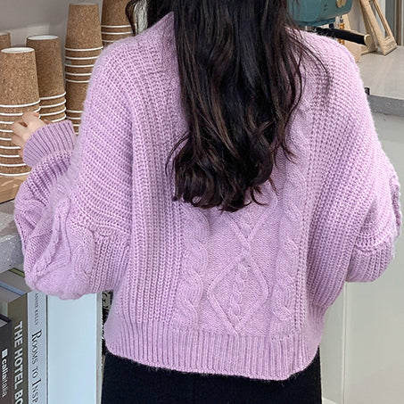 Cropped Cable Knit Cardigan