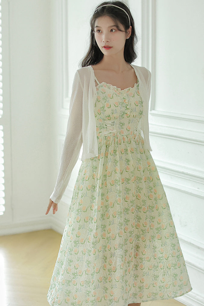 Vestido camisola con estampado de jardín de acuarela