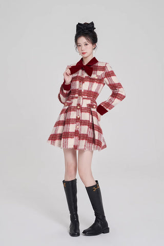Minivestido a cuadros con estampado de bastón de caramelo