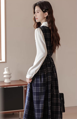 Oxford Plaid Midi Pinafore & Blouse Set