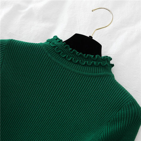 Basic-Pullover mit Stehkragen und Rüschen