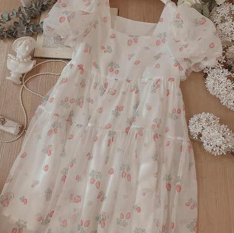 Strawberry Bunny Tiered Dress
