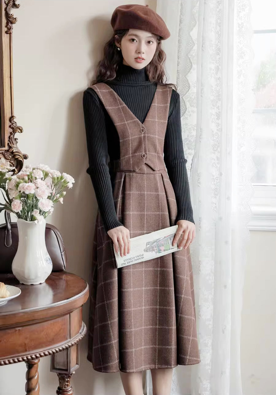 Vestido tipo pichi con chaleco a cuadros