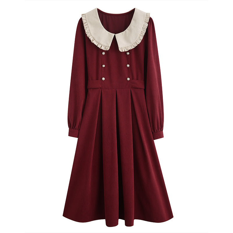 Corduroy Suede Peter Pan Midi Dress