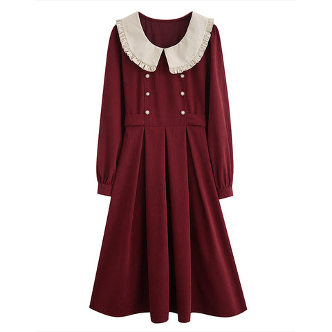 Corduroy Suede Peter Pan Midi Dress