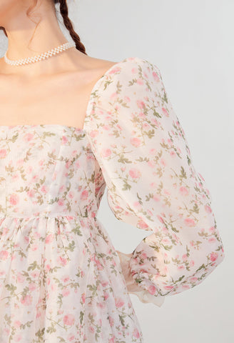 Vestido mini abullonado reversible Rose Tea