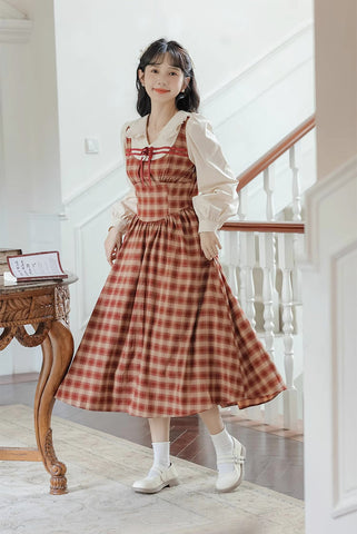 Vestido doble a cuadros con estampado de sidra de manzana