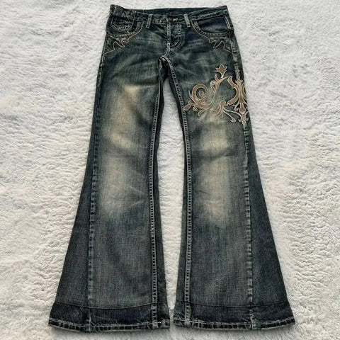 High Waist Vintage Butterfly Embroidered Pattern Jeans Pants