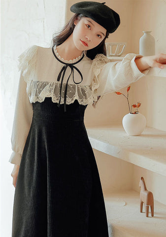 Square Lace High Neck Sweater Dress