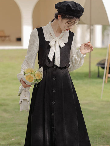 Scallop Button Up Twofer Dress