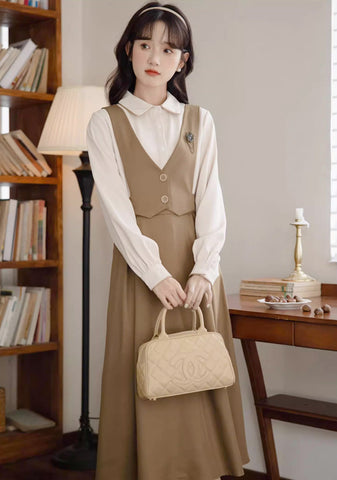 Basic Woven Vest Pinafore Dress / Blouse