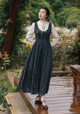 Pine Plaid Twofer Midikleid