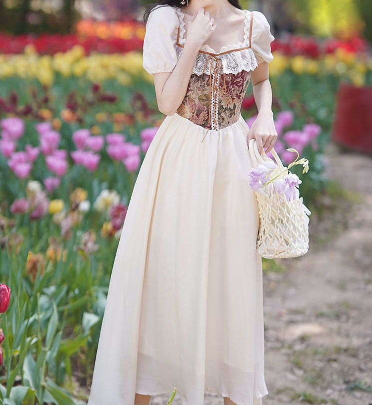 Vestido midi rústico floral campestre