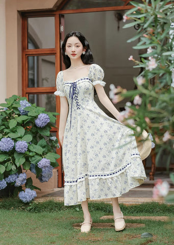 Porcelain Rose Lace Up Midi Dress