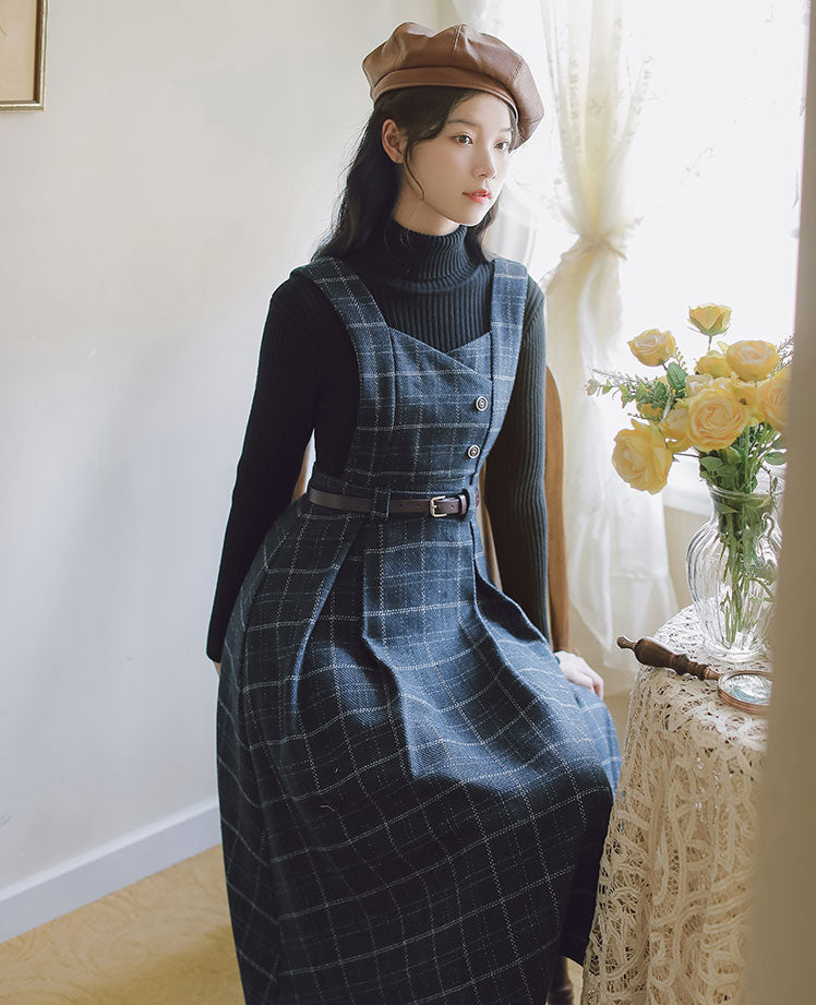 Plaid Pinafore Midi Dress