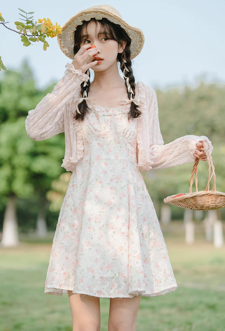 Vestido mini de tirantes con rosa descolorido