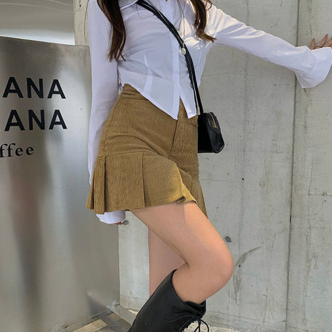 Corduroy Mermaid Pleated Skirt