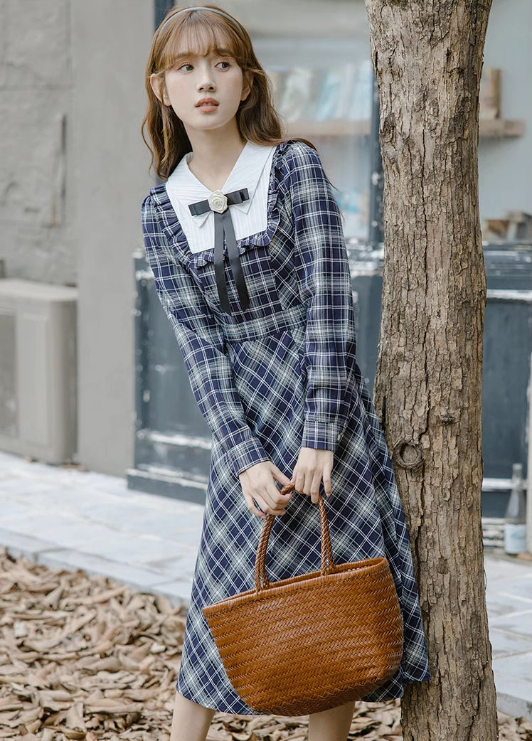 Vestido midi de cuadros uni