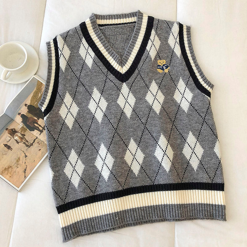 Bear Plaid Sweater Vest