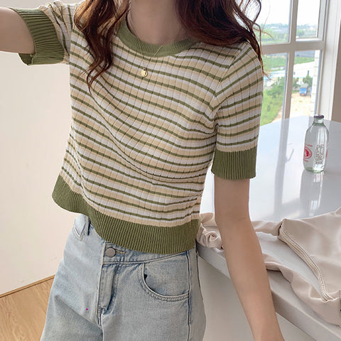 Short Sleeve Stripe Sweater