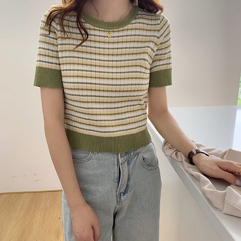 Short Sleeve Stripe Sweater