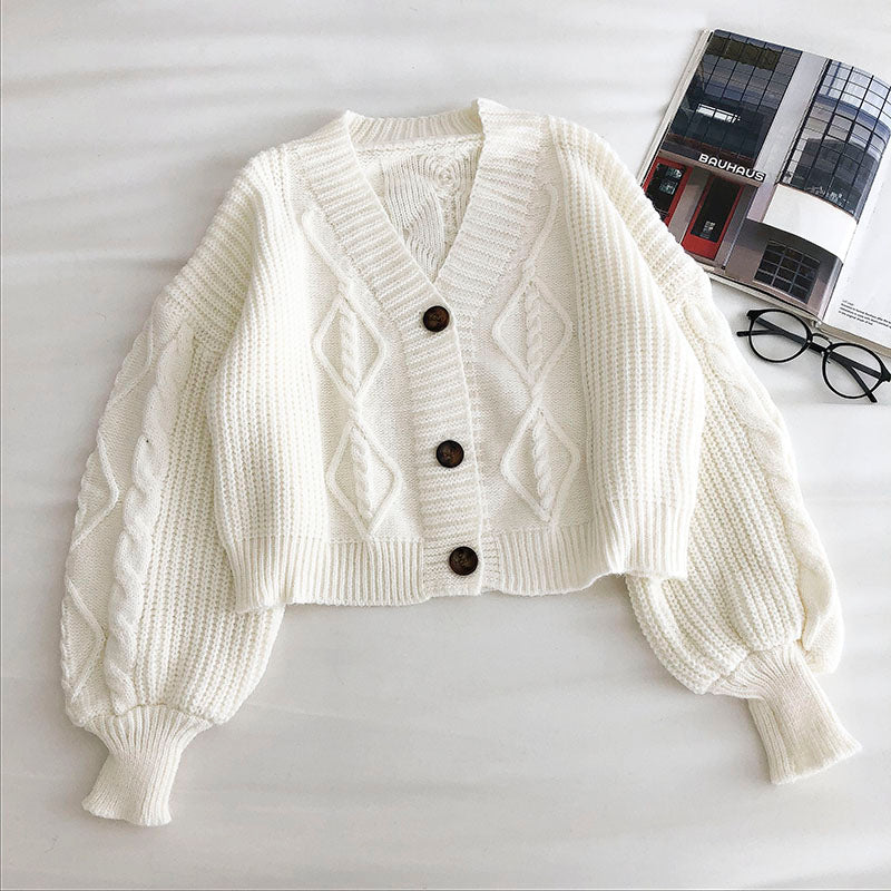 Cropped Cable Knit Cardigan