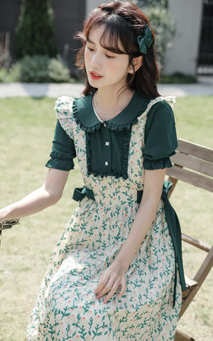 Flower Buds Pinafore Twofer Dress