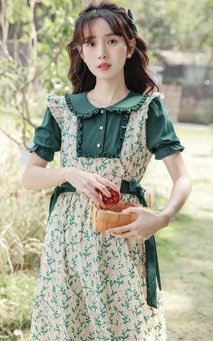 Flower Buds Pinafore Twofer Dress