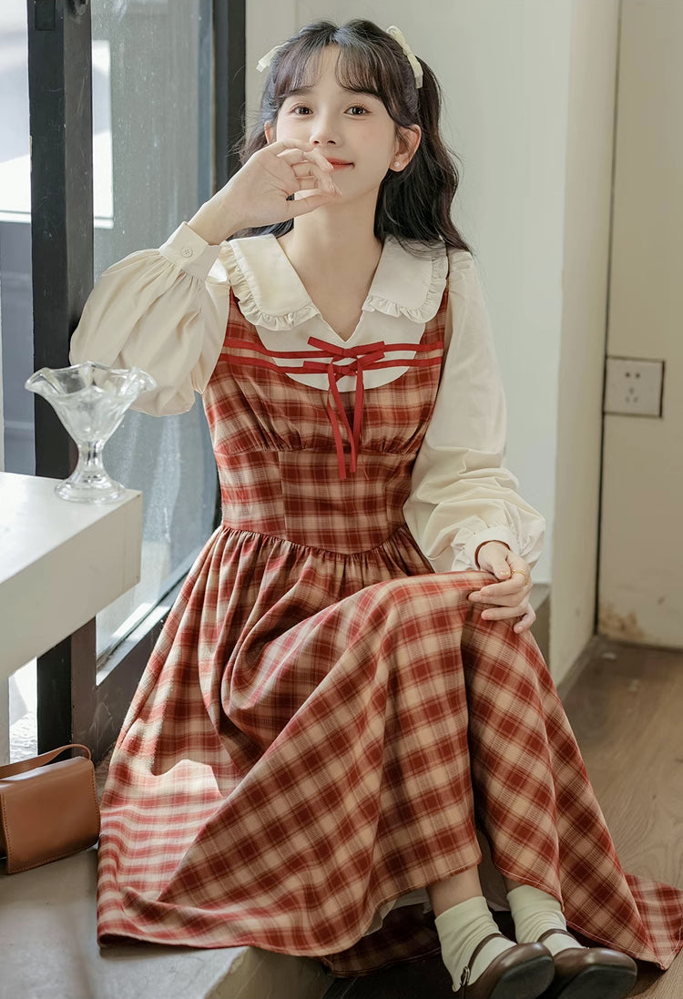 Apfelwein kariertes Zweiteiler-Kleid