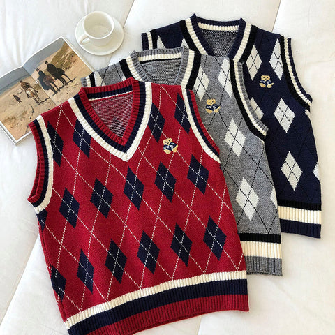 Bear Plaid Sweater Vest