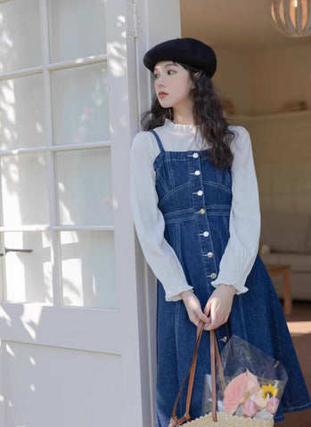 Midi-Camisole-Kleid aus Denim mit Knopfleiste