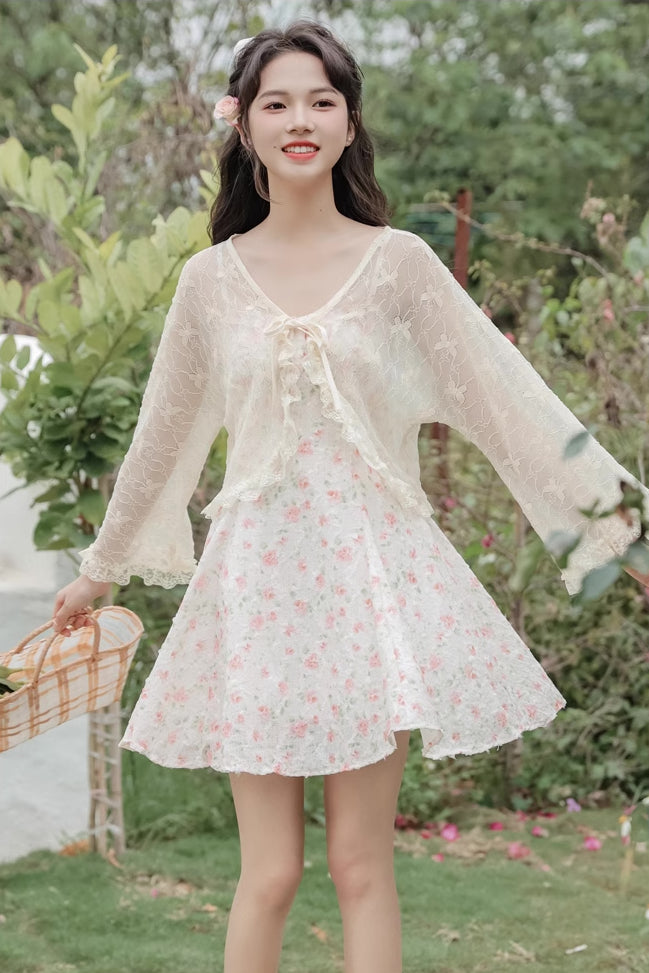Vestido mini de tirantes con rosa descolorido