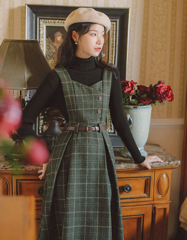 Plaid Pinafore Midi Dress