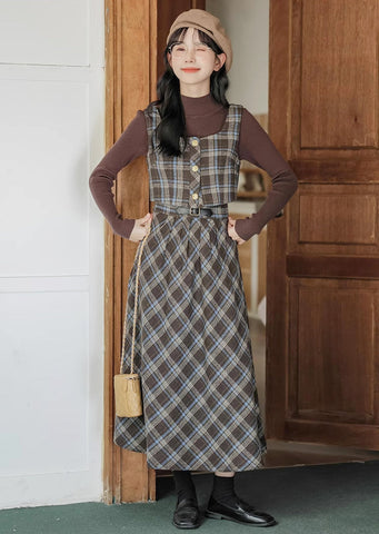 Mint Mocha Kariertes zweiteiliges Midi-Set