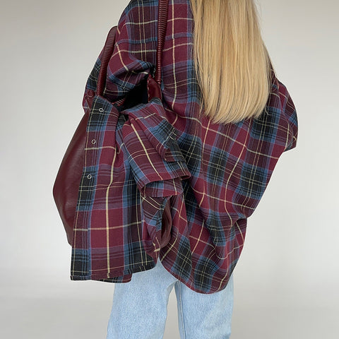 Lapel Loose Shirt Plaid Long Sleeve Shirt