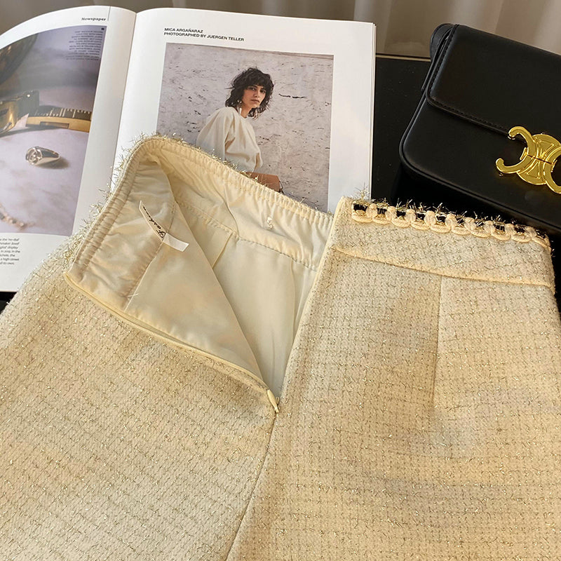Pantalones cortos asimétricos de tweed preppy