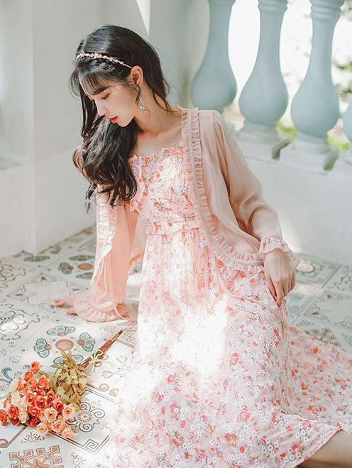 Vestido camisola floral con estampado de taza de té