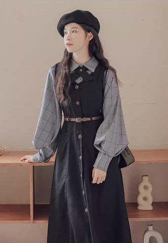 Button Up Suede Pinafore Dress