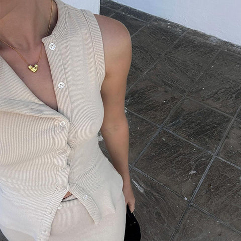 Knitted Solid Color Sleeveless Vest Two Piece Set