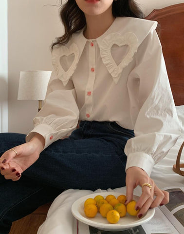 Heart Cutout Collar Button Up Shirt