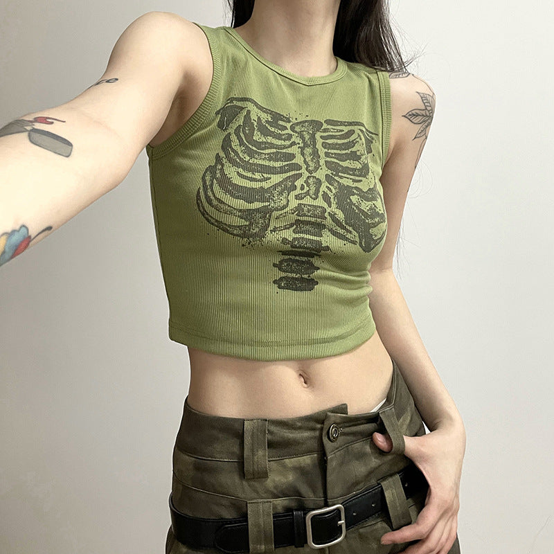 Skeleton Bones Printed Crop Tank Top