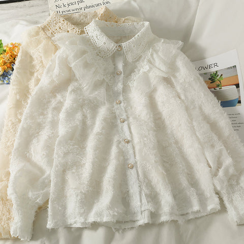 Ruffle Lace Button Up Shirt
