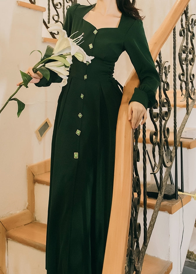 Emerald Button Midi Dress