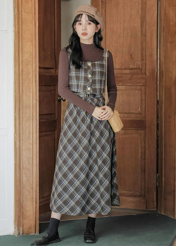 Mint Mocha Kariertes zweiteiliges Midi-Set