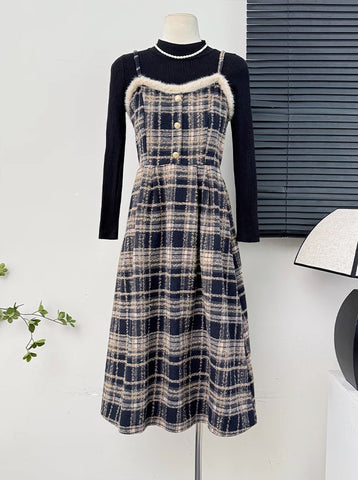 Fuzzy Plaid Midi Cami Dress