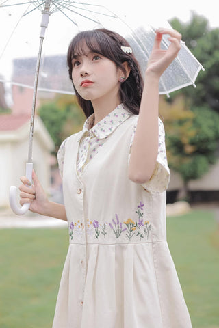 Wild Garden Button Pinafore Dress