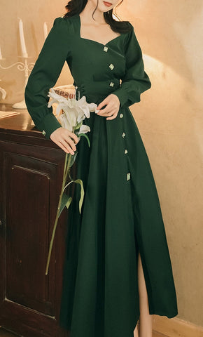 Emerald Button Midi Dress