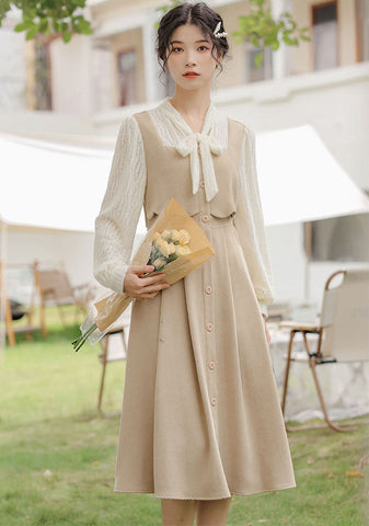 Scallop Button Up Twofer Dress