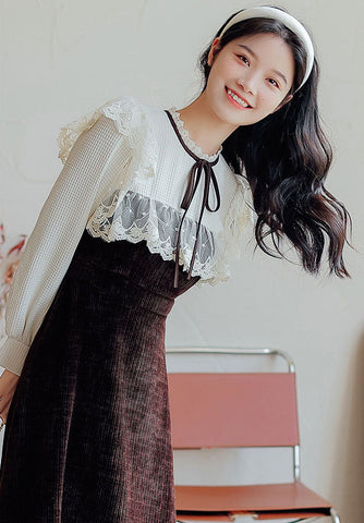 Square Lace High Neck Sweater Dress