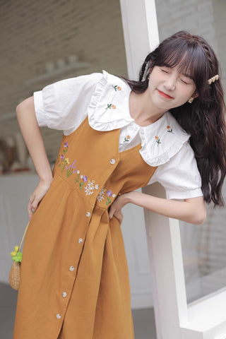 Wild Garden Button Pinafore Dress